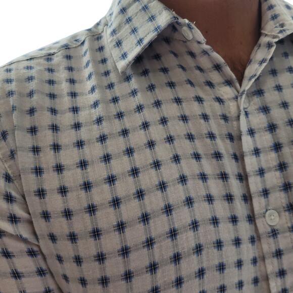 Haggar Button Down Dress Shirt Sz L Blue Gray Checkered Fade Plaid Classic - Picture 4 of 10